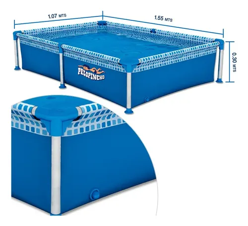 Pileta rectangular de lona Pelopincho 155x107x30cm con cubre y base